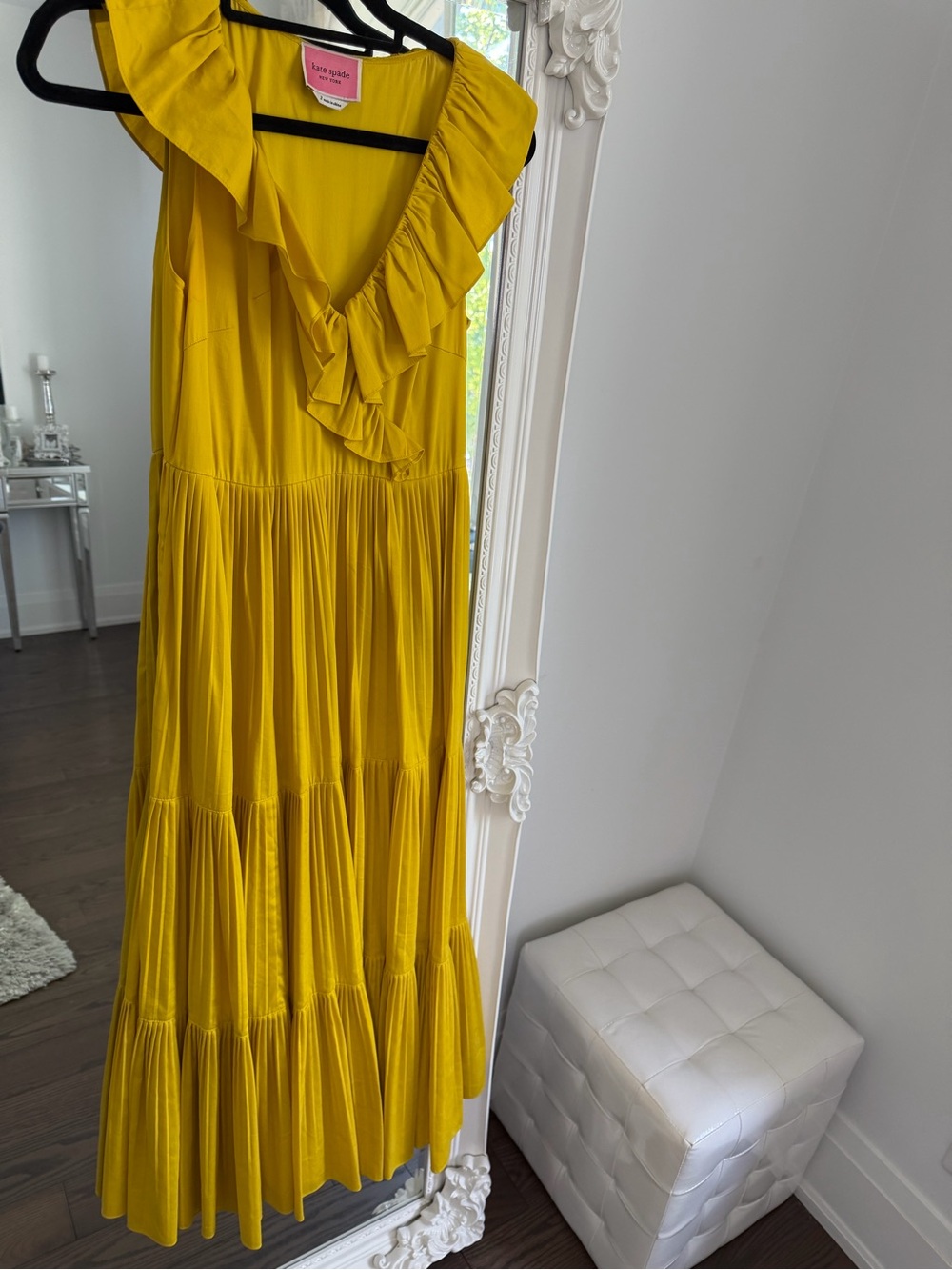 kate spade Bright Yellow Ruffle V-Neck Tiered Maxi Dress